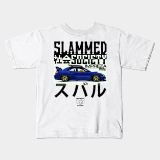 Subie Impreza WRX STI Rocket Bunny - Golden Retriever (Blue) Kids T-Shirt